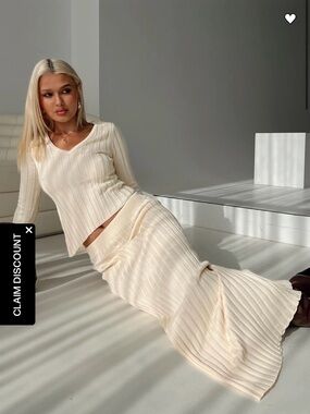 Princess Polly Cream Ribbed Maxi Skirt and Top Set